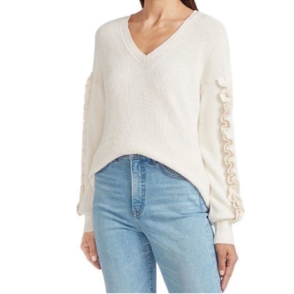 Express Cream Ruffle Sleeve Sweater(Size Small)